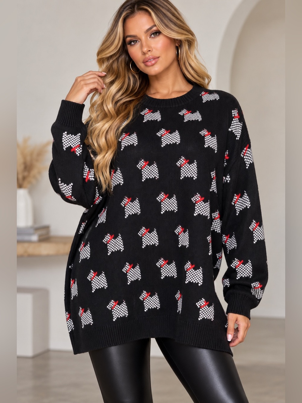 Charter Club Scottie Dog Black Tunic Sweater NWT Plus Size 2X Preppy Novelty